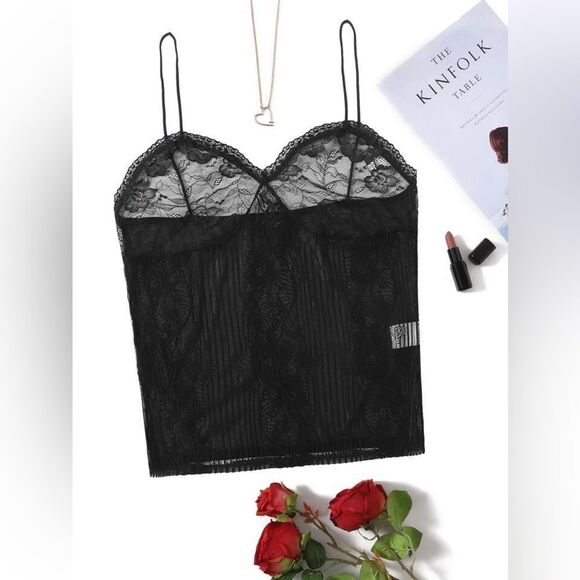 SHEIN Plus Black Sheer Lace Bustier Cami Top Size 0XL NWOT 10 378 - Picture 1 of 8